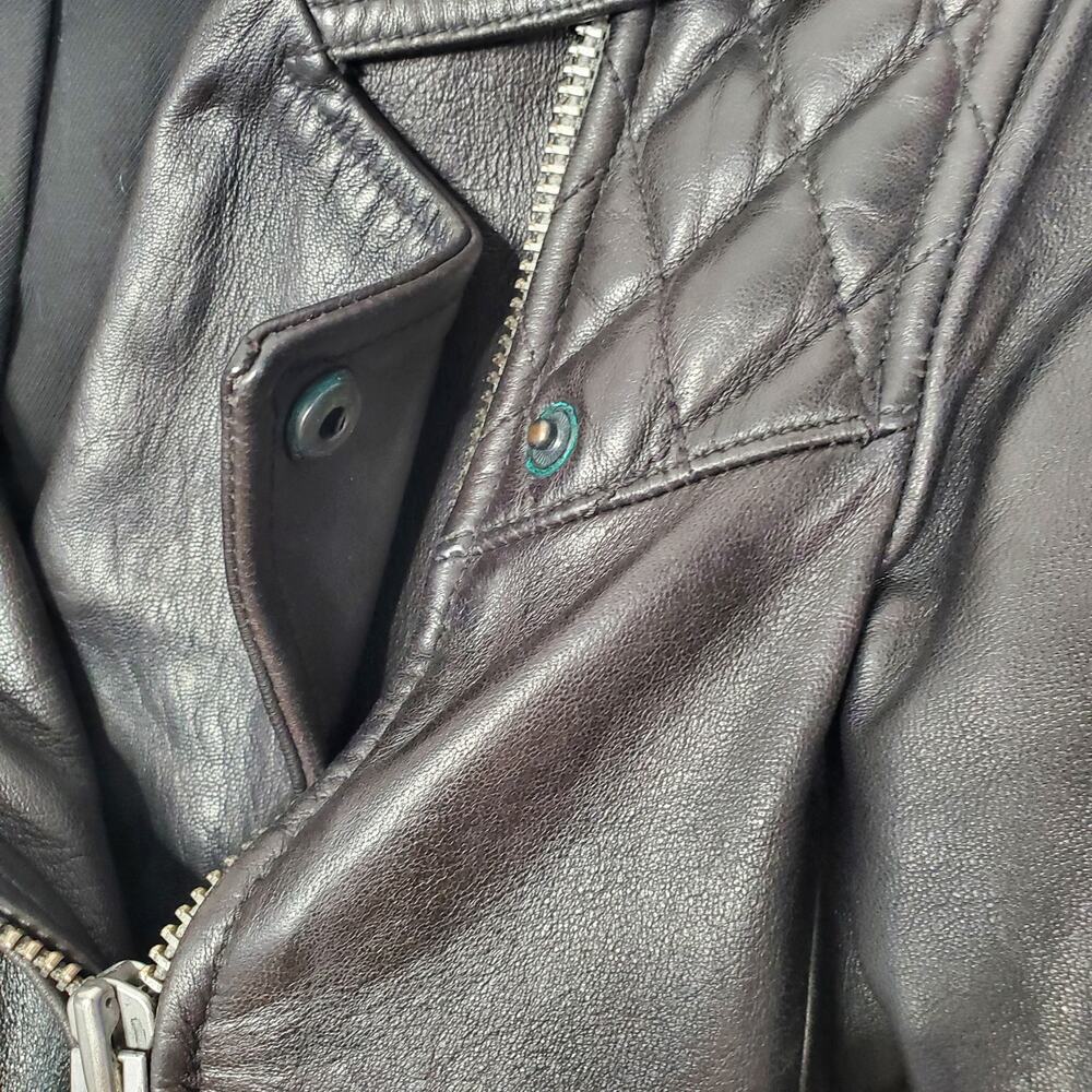 AllSaints Conroy Quilted Leather Zip Biker Jacket Black Asymmetric Size US 4 - Picture 9 of 11